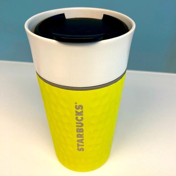 STARBUCKS 2016 Dimpled Neon  Yellow To go Mug - Picture 1 of 9